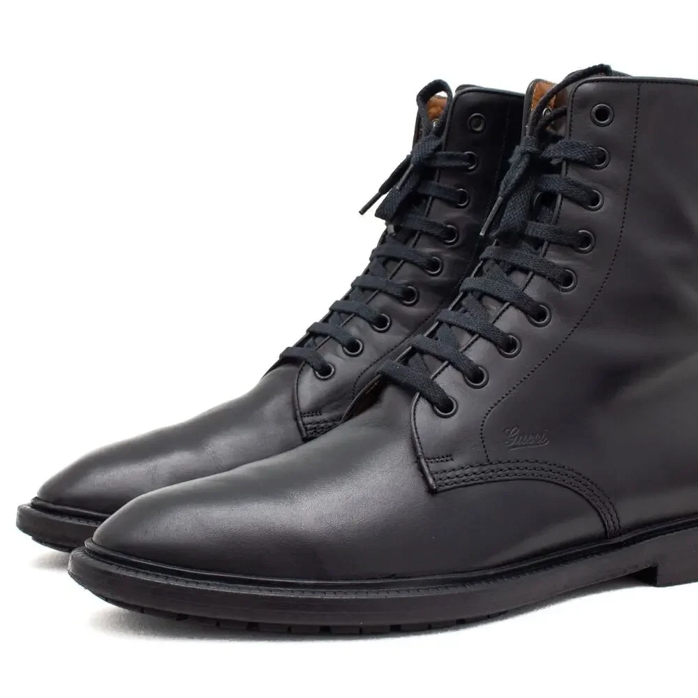 GUCCI Tom Ford Era Men's Leather Side-zip Combat Boot Black EU43.5/US10.5